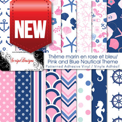 Pink and Blue Nautical Theme - Patterned Adhesive Vinyl (16 Different designs available)